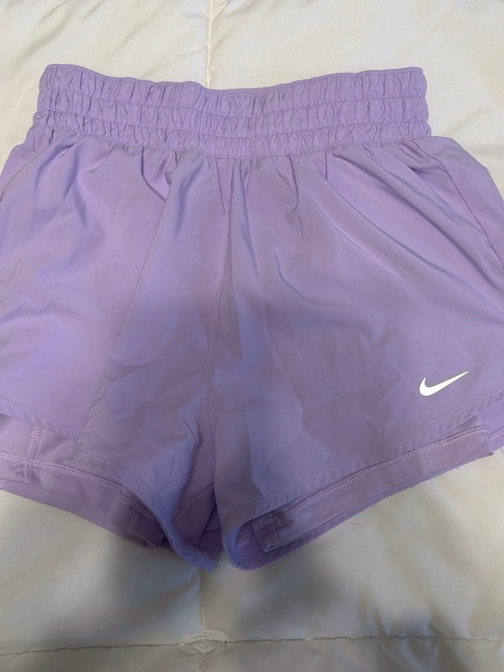Nike Women's Lavender Athletic Shorts with White Swoosh